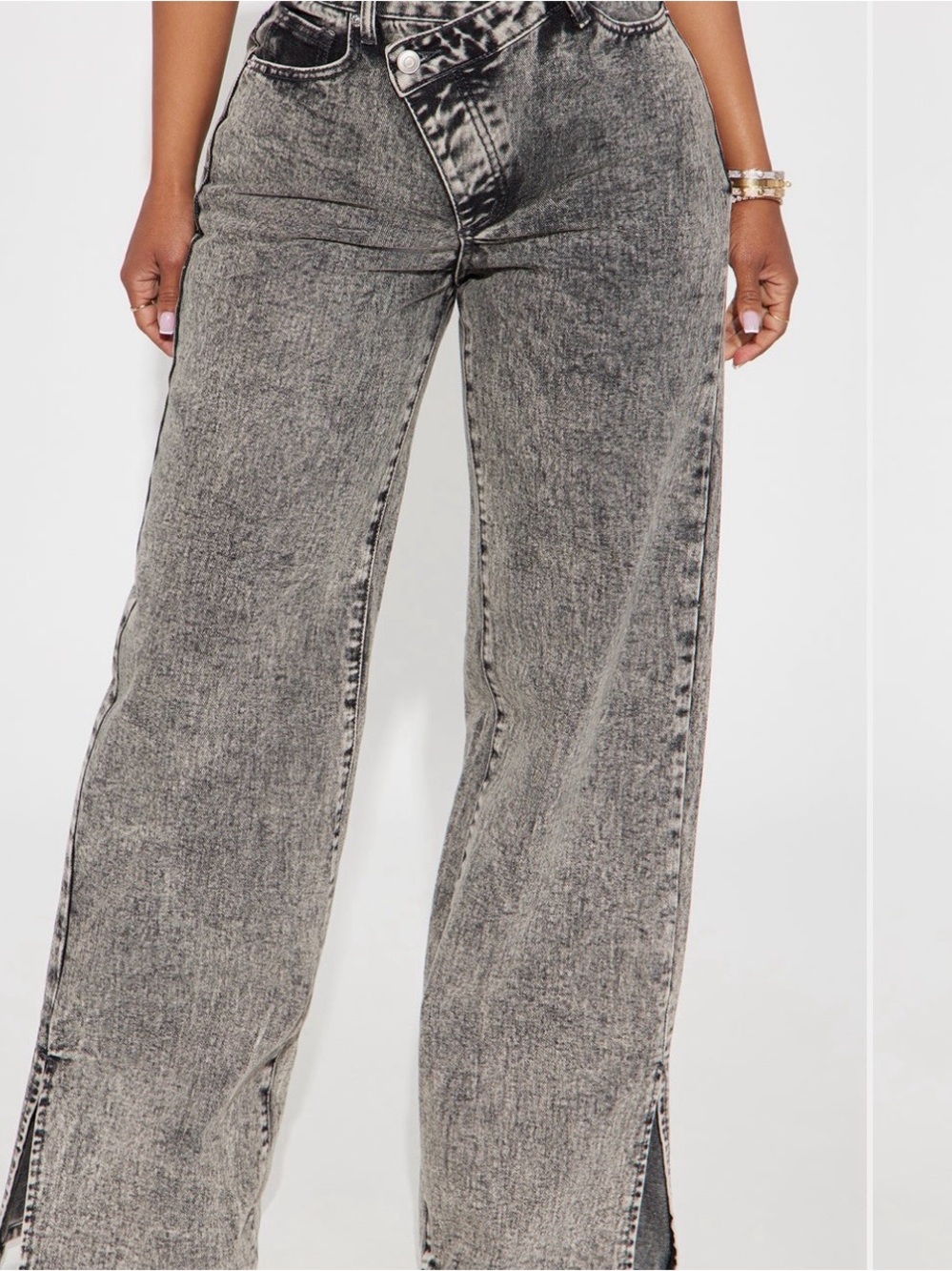 Fashion Nova Women's High-Rise Wide-Leg Acid Wash Jeans - Gray Black